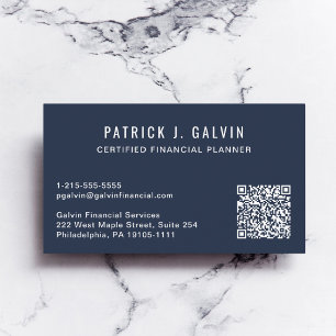 Cartão De Visita Código QR do planejador financeiro CFP azul
