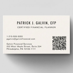 Cartão De Visita Código QR do planejador financeiro CFP Creme