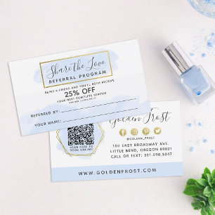 Cartão De Visita Código QR do Programa de Referência Dourada e Aqua