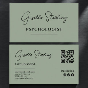 Cartão De Visita Código QR do Psicólogo Sage Green