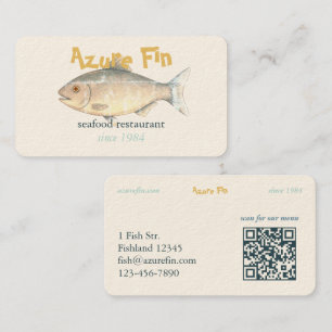 Cartão De Visita Código QR do Restaurante de Peixe Clássico do Azur