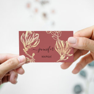 Cartão De Visita Código QR do Rosa Boutique Comprar Dourado Flores 