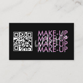 Cartão De Visita Código QR do Salão de Maquiagem Rosa Preto Script 