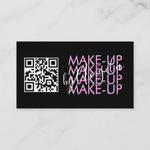 Cartão De Visita Código QR do Salão de Maquiagem Rosa Preto Script 