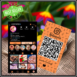 Cartão De Visita Código QR do Salão de Unhas Laranja no Instagram M