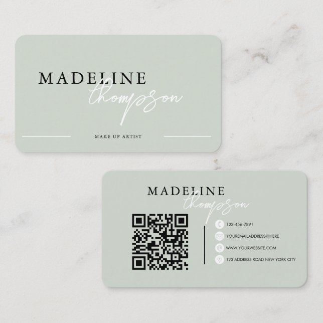 Cartão De Visita Código QR do Script de Caligrafia bege rosa pálido (Frente/Verso)