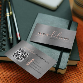 Cartão De Visita Código QR do Script de Scripts de Pincel Metálico 