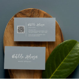 Cartão De Visita CÓDIGO QR do script mínimo moderno azul Dusty