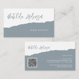 Cartão De Visita CÓDIGO QR do script mínimo moderno azul Dusty