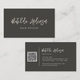 Cartão De Visita Código QR do script mínimo moderno da cinza de car