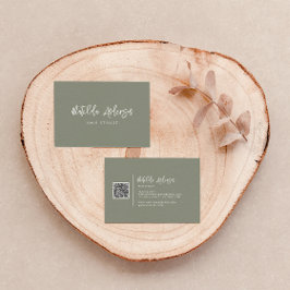 Cartão De Visita CÓDIGO QR do script mínimo verde Khaki