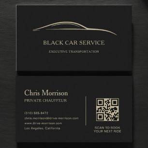 Cartão De Visita Código QR do Serviço de Carro Preto Preto e Dourad