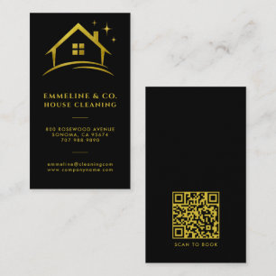 Cartão De Visita Código QR do serviço de limpeza de casa brilhante