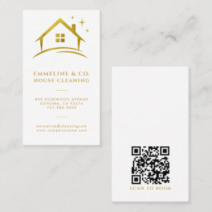 Cartão De Visita Código QR do Serviço de Limpeza de Casa Brilhante