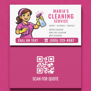 Cartão De Visita Código QR do Serviço de Limpeza Pink Maid House