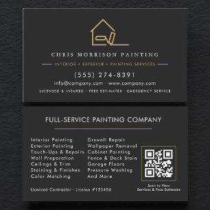 Cartão De Visita Código QR do Serviço de Pintura Moderno Dourado e