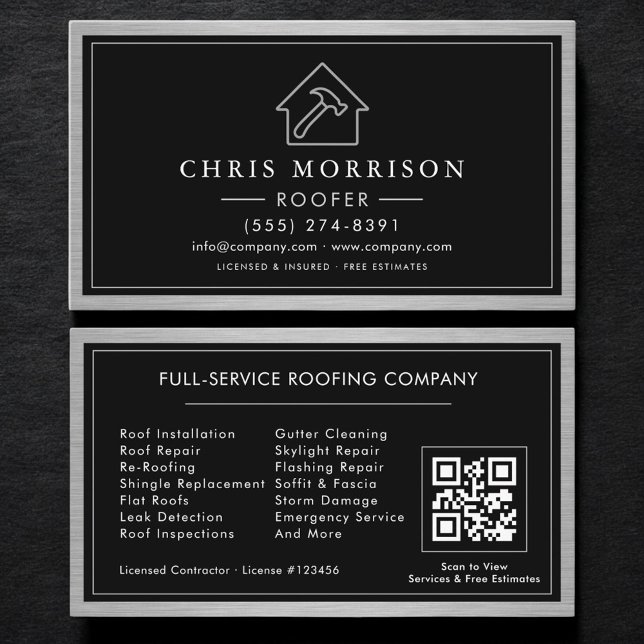 Cartão De Visita Código QR do Serviço de Telhados Roofer Empreiteir (Criador carregado)