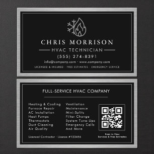 Cartão De Visita Código QR do Técnico de HVAC Metálico