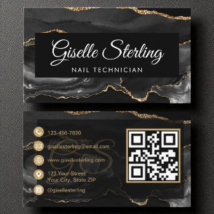 Cartão De Visita Código QR do técnico de unhas Luxo Dourado Agate P