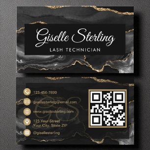 Cartão De Visita Código QR do Técnico Lash Dourado Agate Luxury Pre