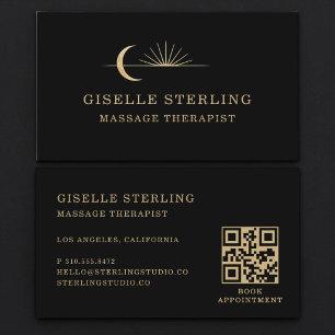Cartão De Visita Código QR do Terapeuta de Massagem Celestial Ouro