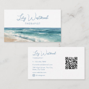 Cartão De Visita Código QR do Terapeuta de Praia em Aquarela