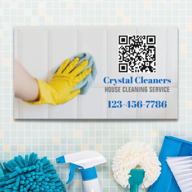 Cartão De Visita Código QR dos Serviços de Limpeza de Agregados Dom (Janitorial Housekeeping Cleaning Services QR Code Business Card)