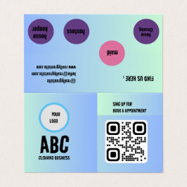 Cartão De Visita Código QR dos Serviços de Limpeza Mistura Verde Az