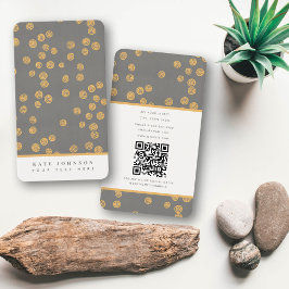 Cartão De Visita Código QR Dourado da Cinza retrô da coluna de tend