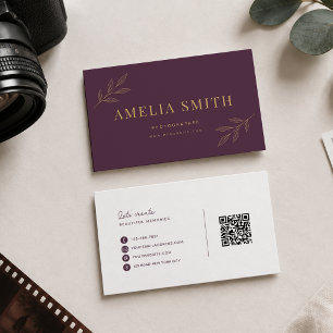 Cartão De Visita Código QR Dourado de Folha Floral de Luxo