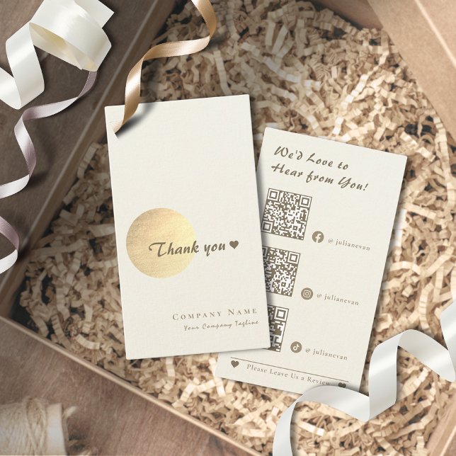 Cartão De Visita Código QR Dourado de varredura de brilho elegante  (Elegant Glitter Gold Scannable QR Code Thank you Card for Business)