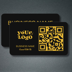 Cartão De Visita Código QR Dourado Logotipo comercial Black Moder