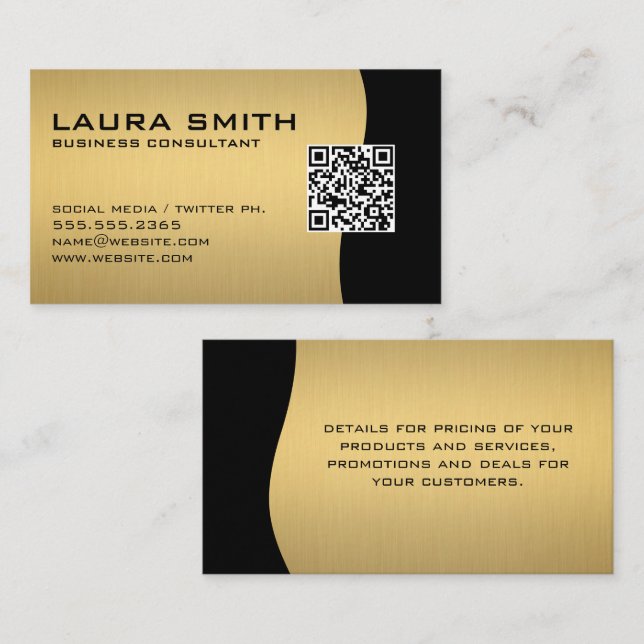 Cartão De Visita Código QR / Dourado metálico (Frente/Verso)