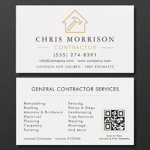 Cartão De Visita Código QR Dourado Minimalista de Construção Modern