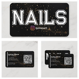 Cartão De Visita Código QR Dourado Preto Técnico de Unhas Profissio