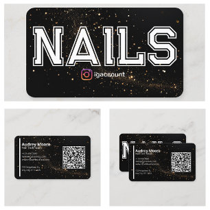 Cartão De Visita Código QR Dourado Preto Técnico de Unhas Profissio
