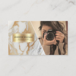 Cartão De Visita Código QR Dourado White Marble Fotógrafo Moderno