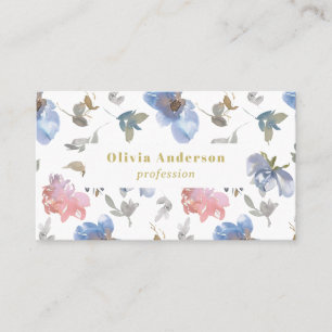 Cartão De Visita código QR Dusty Blue Coral Floral Feminino Chic