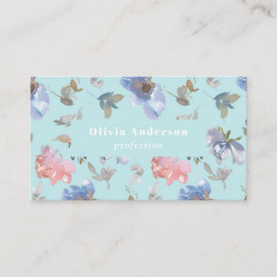 Cartão De Visita código QR Dusty Blue Coral Floral Feminino Chic