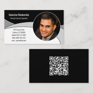 Cartão De Visita Código QR e Fotografia Personalizada em Preto, Cin