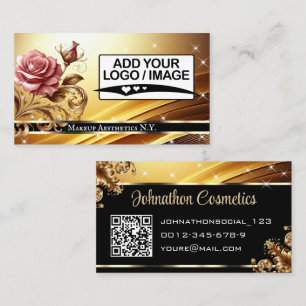 Cartão De Visita Código QR e logotipo do Rosa de luxo do Ouro luxuo