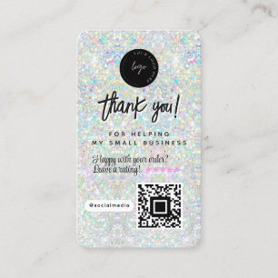 Cartão De Visita Código QR e Logotipo Holográfico Glitter Obrigado