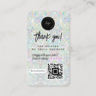 Cartão De Visita Código QR e Logotipo Holográfico Glitter Obrigado