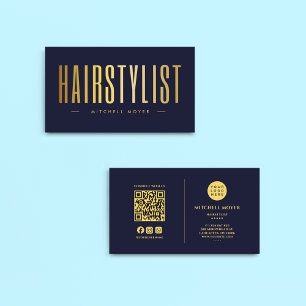 Cartão De Visita Código QR e Marinho de logotipo Hairstylist E Dour