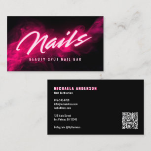 Cartão De Visita Código QR e Redes Sociais do Salão de Unhas Pink N