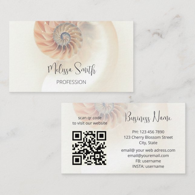 Cartão De Visita Código QR | Elegant Shell Professional (Frente/Verso)