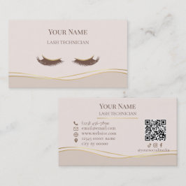 Cartão De Visita Código QR elegante Beige e Dourado Técnico de Cíli