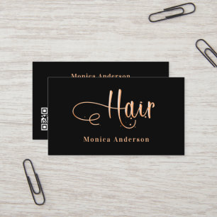 Cartão De Visita Código QR elegante de rosa de ouro preto no cabelo
