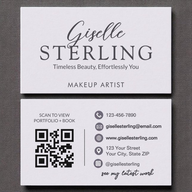 Cartão De Visita Código QR Elegante de Script Lilac Roxo Moderno (Criador carregado)