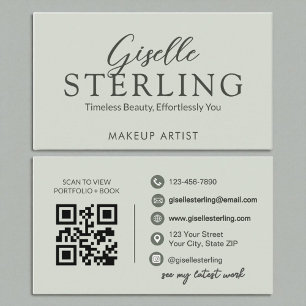 Cartão De Visita Código QR Elegante de Script Verde de Sage Moderno
